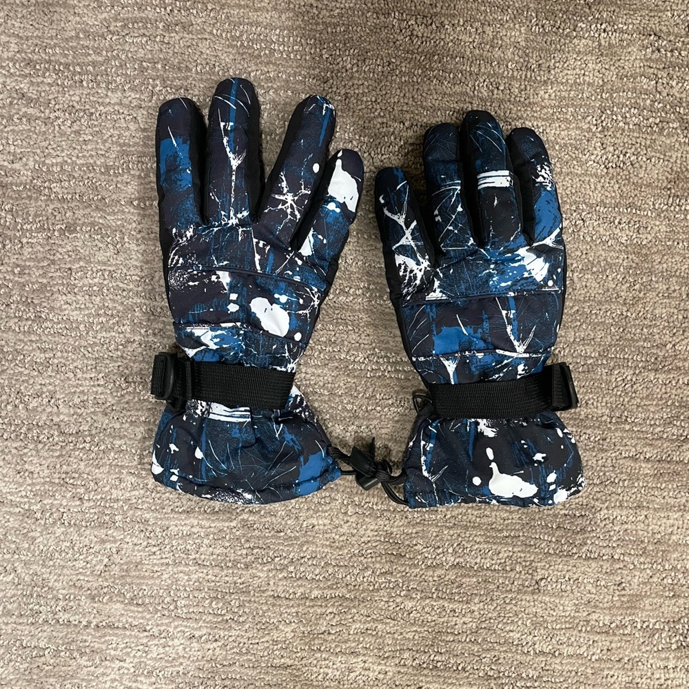 Men's Blue and Black Winter Gloves